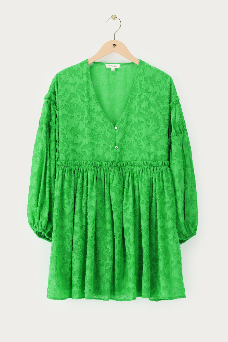Green jacquard dress with ruffles | My Jewellery