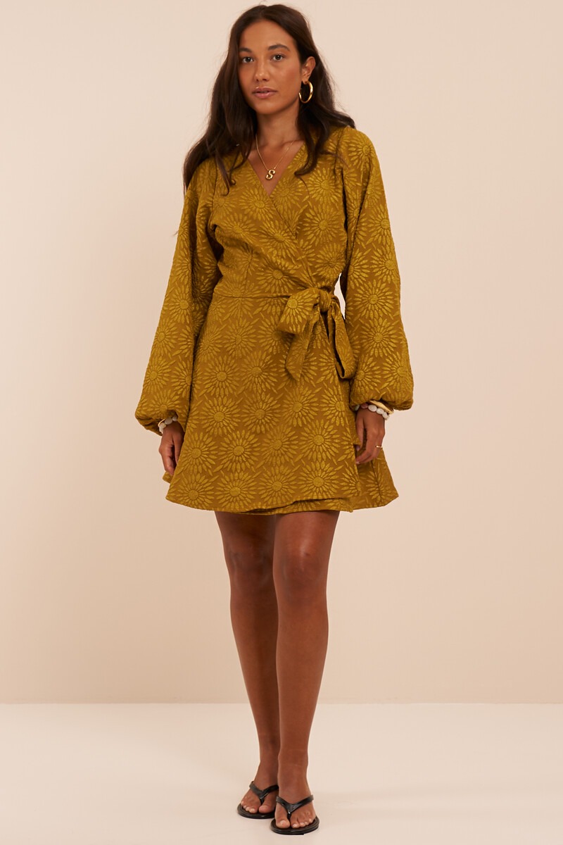 Green jacquard dress with sunflowers | My Jewellery
