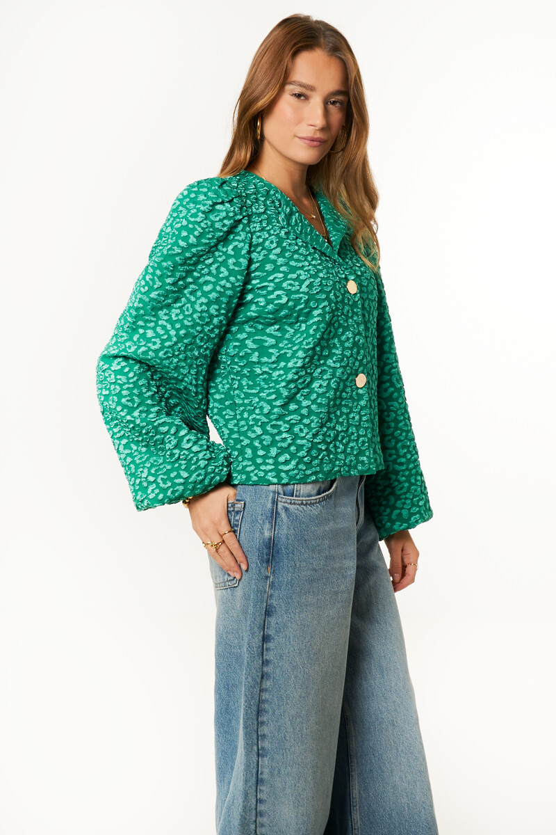 Green jacquard leopard top | My Jewellery