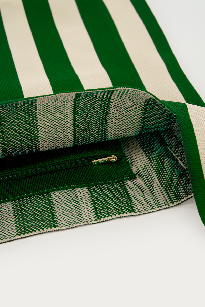 Green large tote bag with beige stripes | My Jewellery