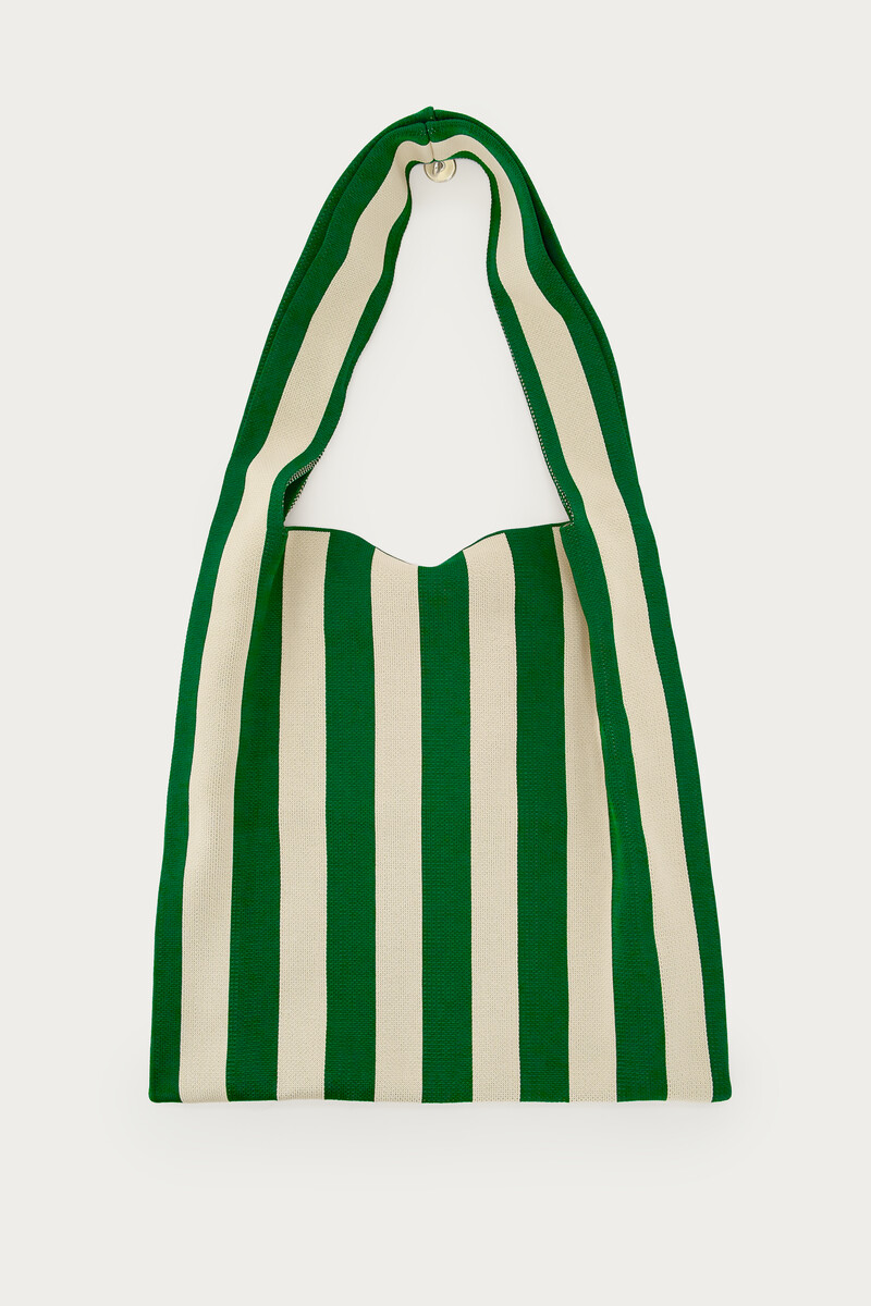 Green large tote bag with beige stripes | My Jewellery
