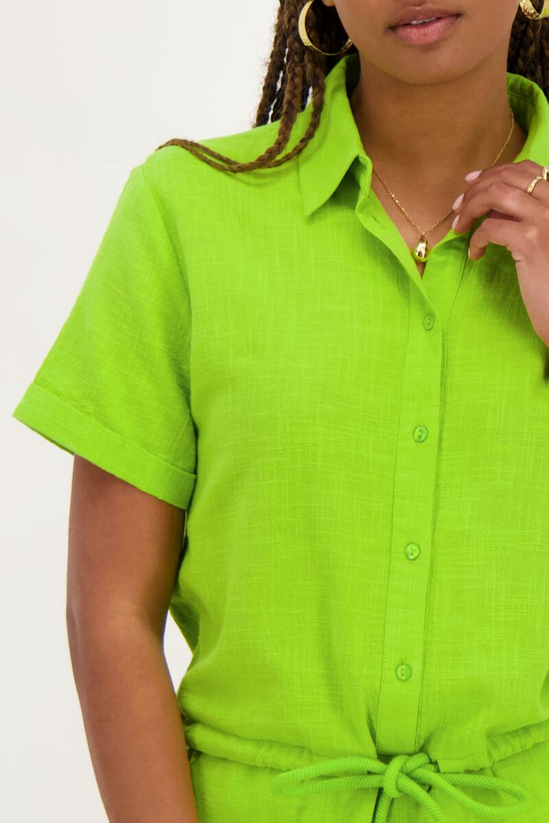 Green linen look playsuit with drawstring | My Jewellery