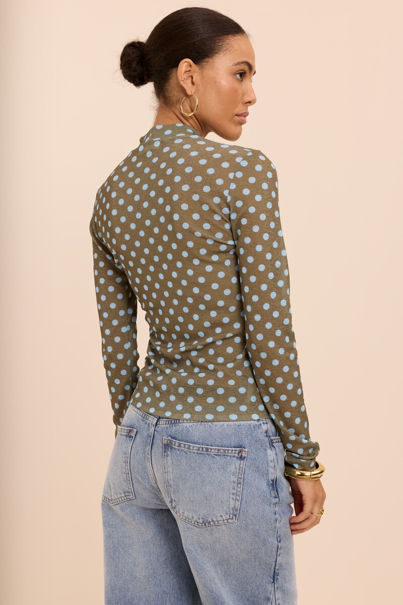 Green mesh top with blue polka dots | My Jewellery