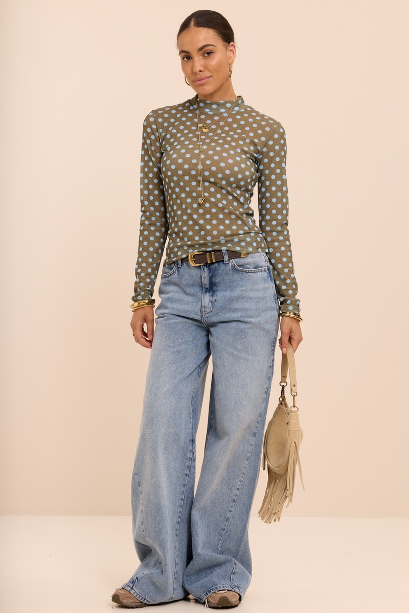 Green mesh top with blue polka dots | My Jewellery