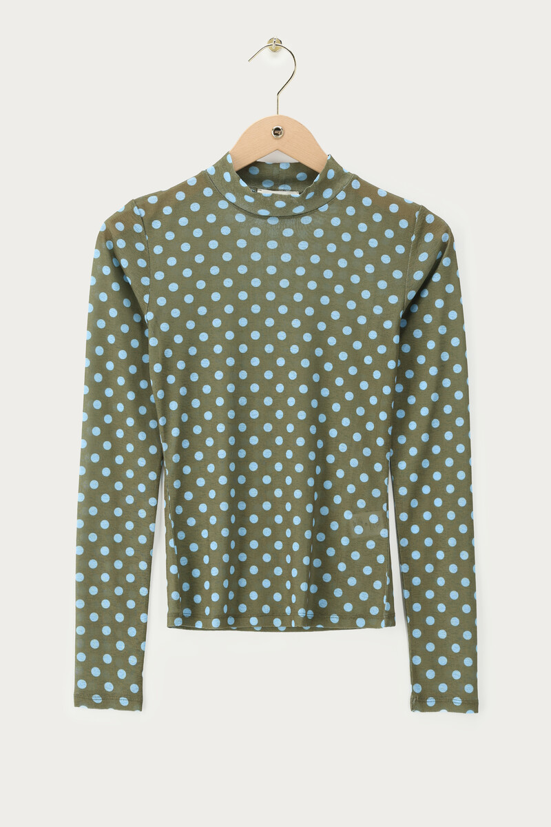 Green Mesh Top with Blue Polka Dots | My Jewellery