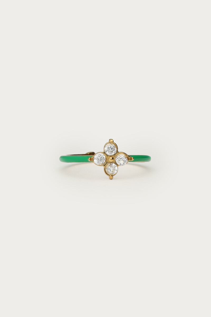 Groene minimalistische ring met klaver strass