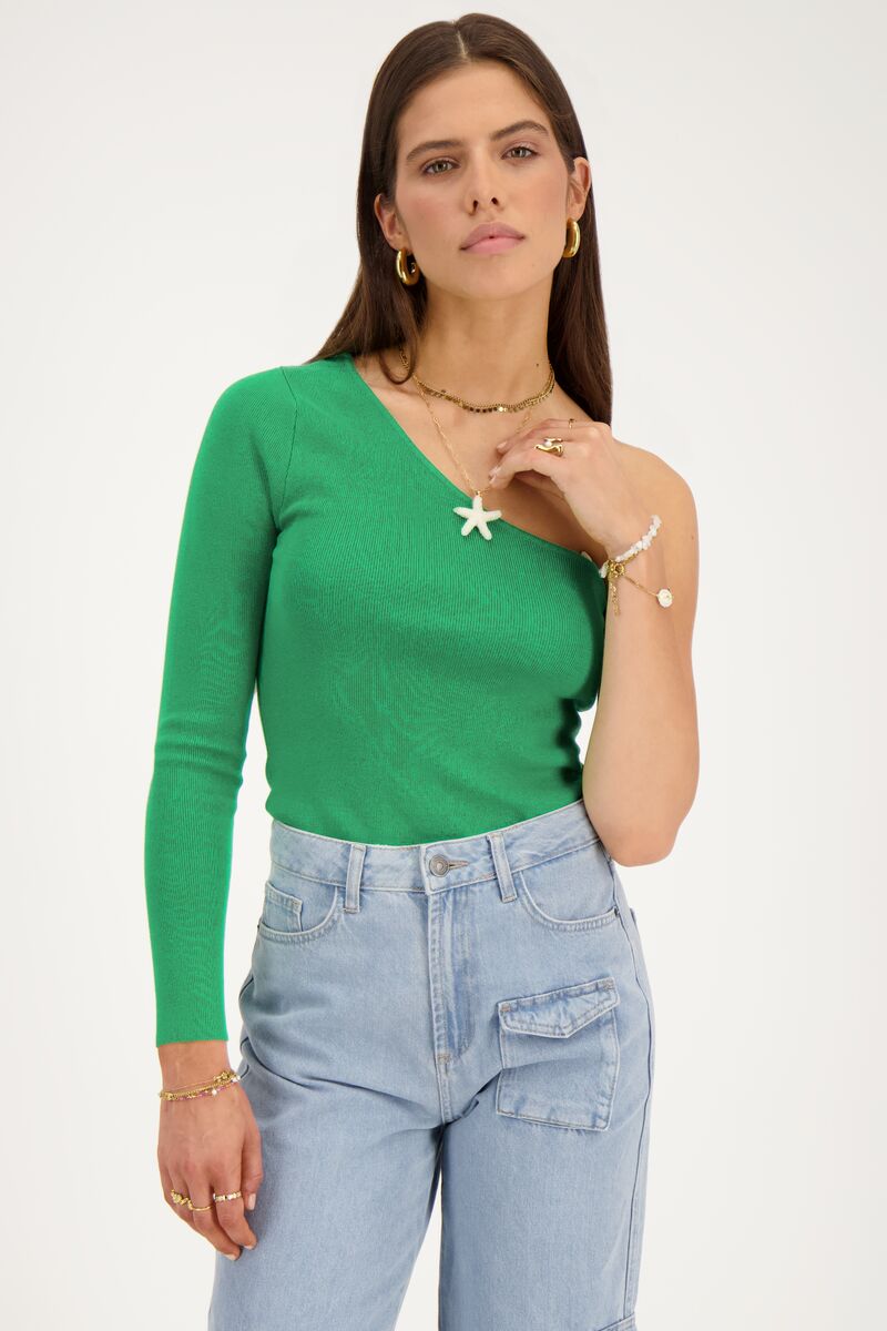 Green one-shoulder top | My Jewellery