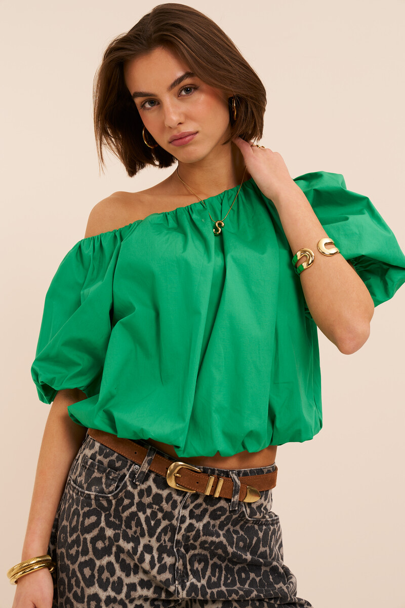 Green one-shoulder top in balloon look | My Jewellery