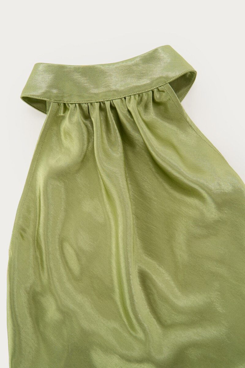 Green satin halter dress | My Jewellery