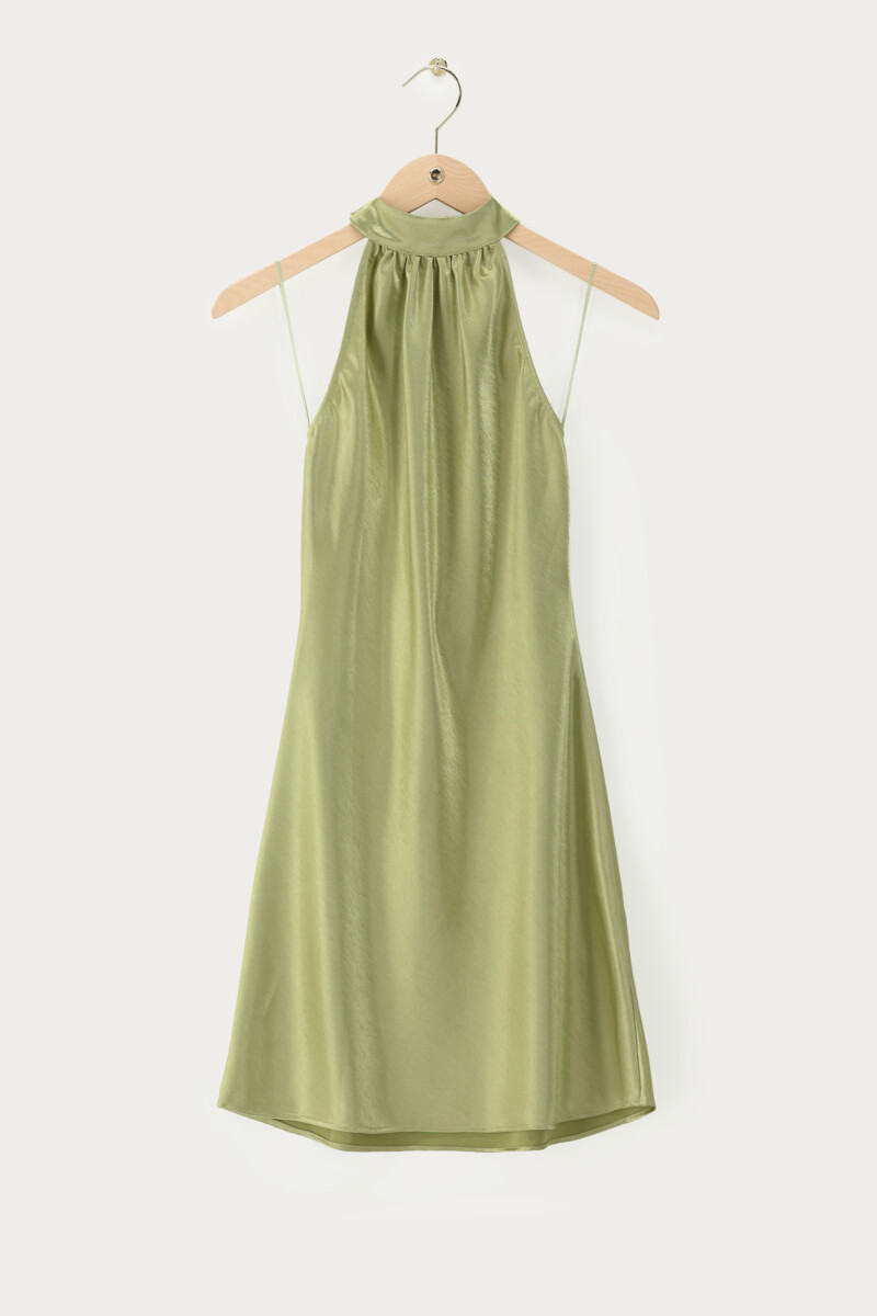Green satin halter dress | My Jewellery