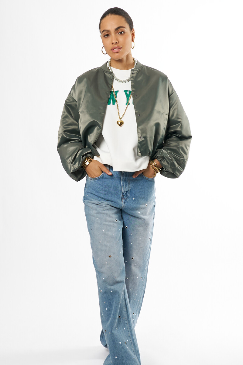 Green satin bomber | My Jewellery