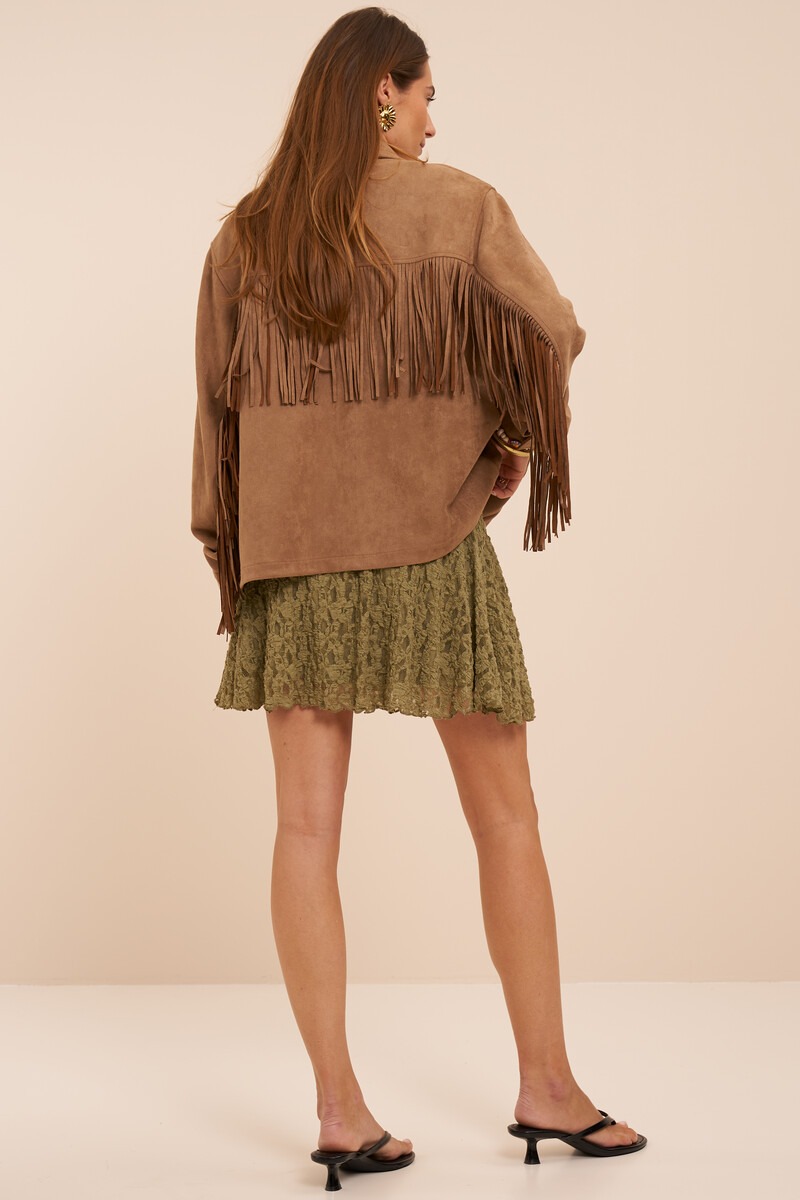 Brown jacket with fringes in suede look | My Jewellery