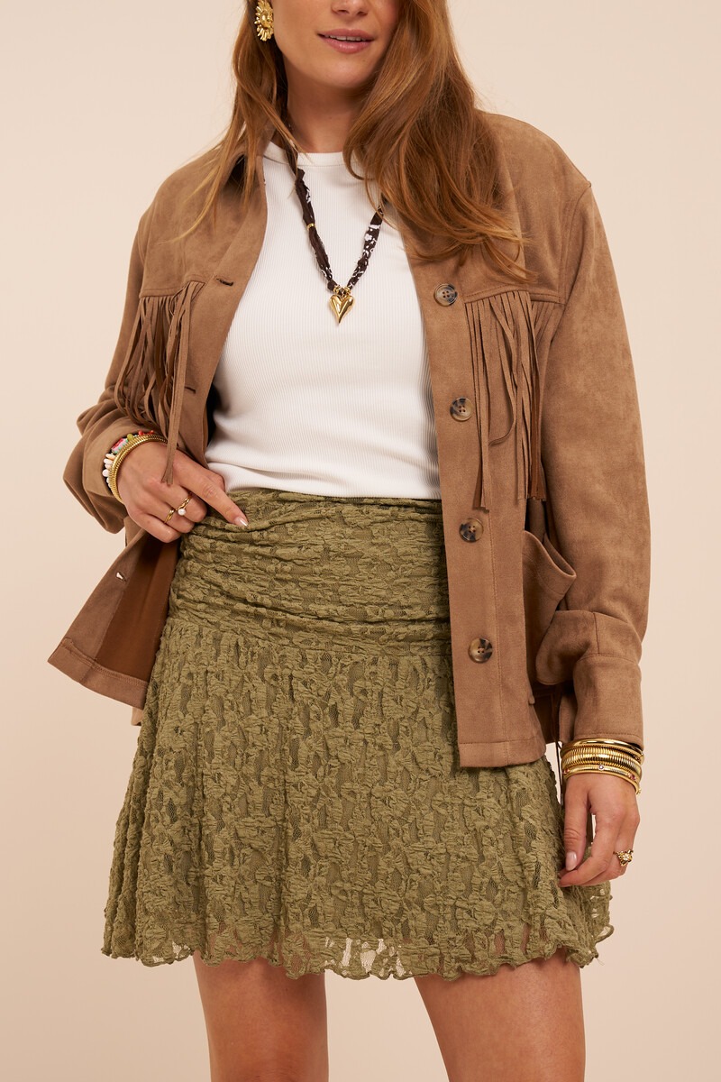 Veste en suédine marron à franges