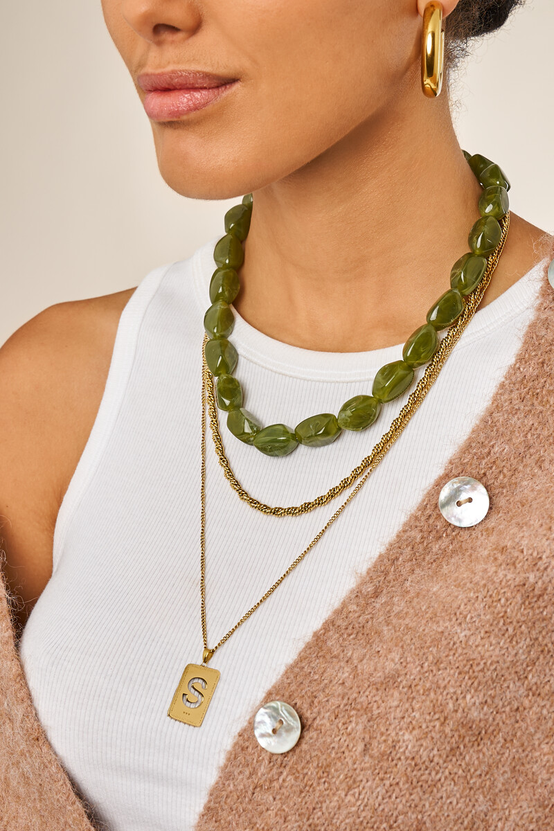 Green statement necklace with oval beads