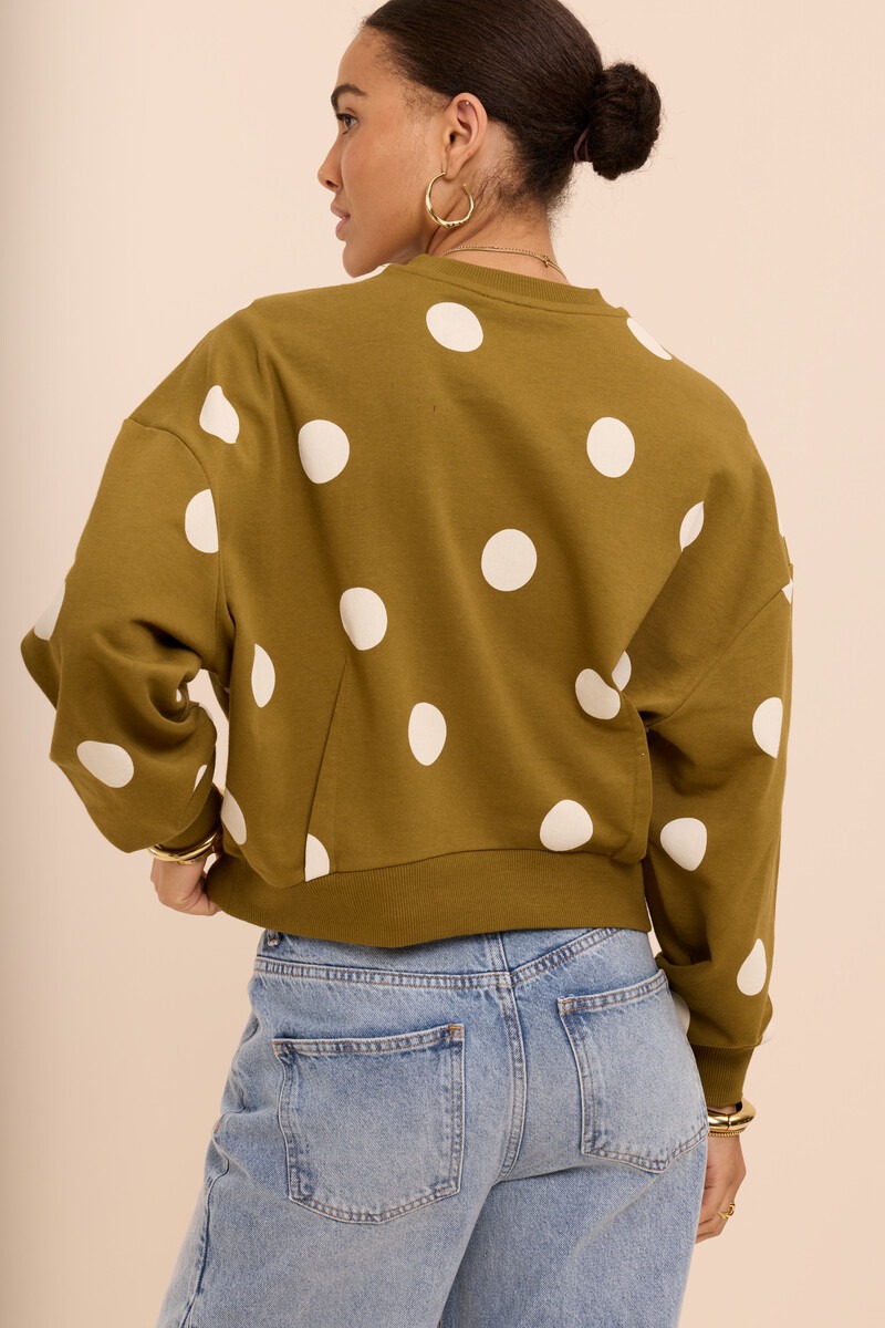 Green sweatshirt with beige polka dots | My Jewellery