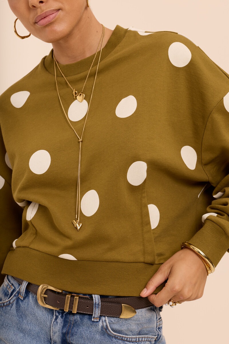 Green sweatshirt with beige polka dots | My Jewellery
