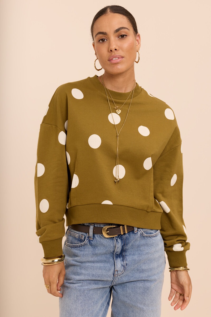 Green sweatshirt with beige polka dots | My Jewellery