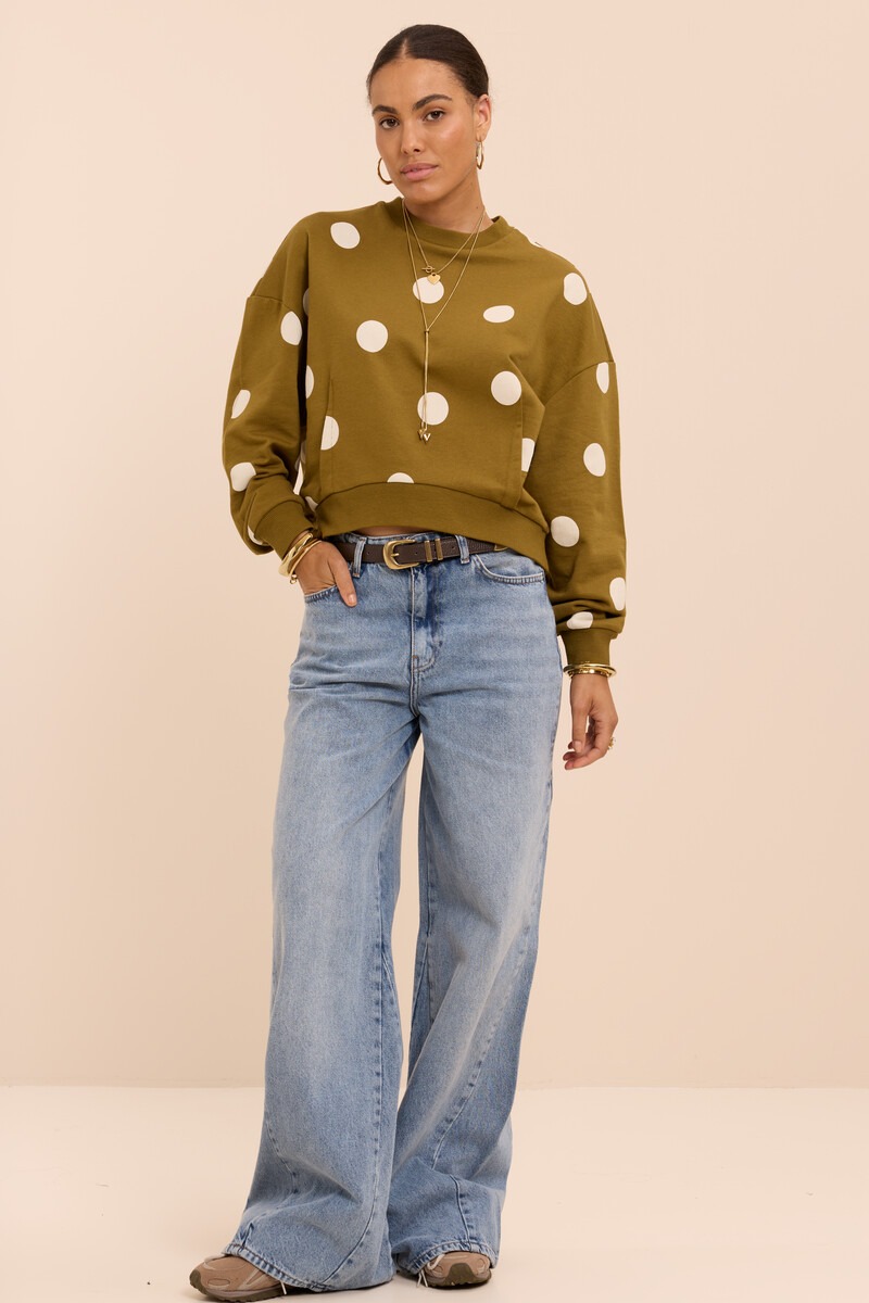 Green sweatshirt with beige polka dots | My Jewellery