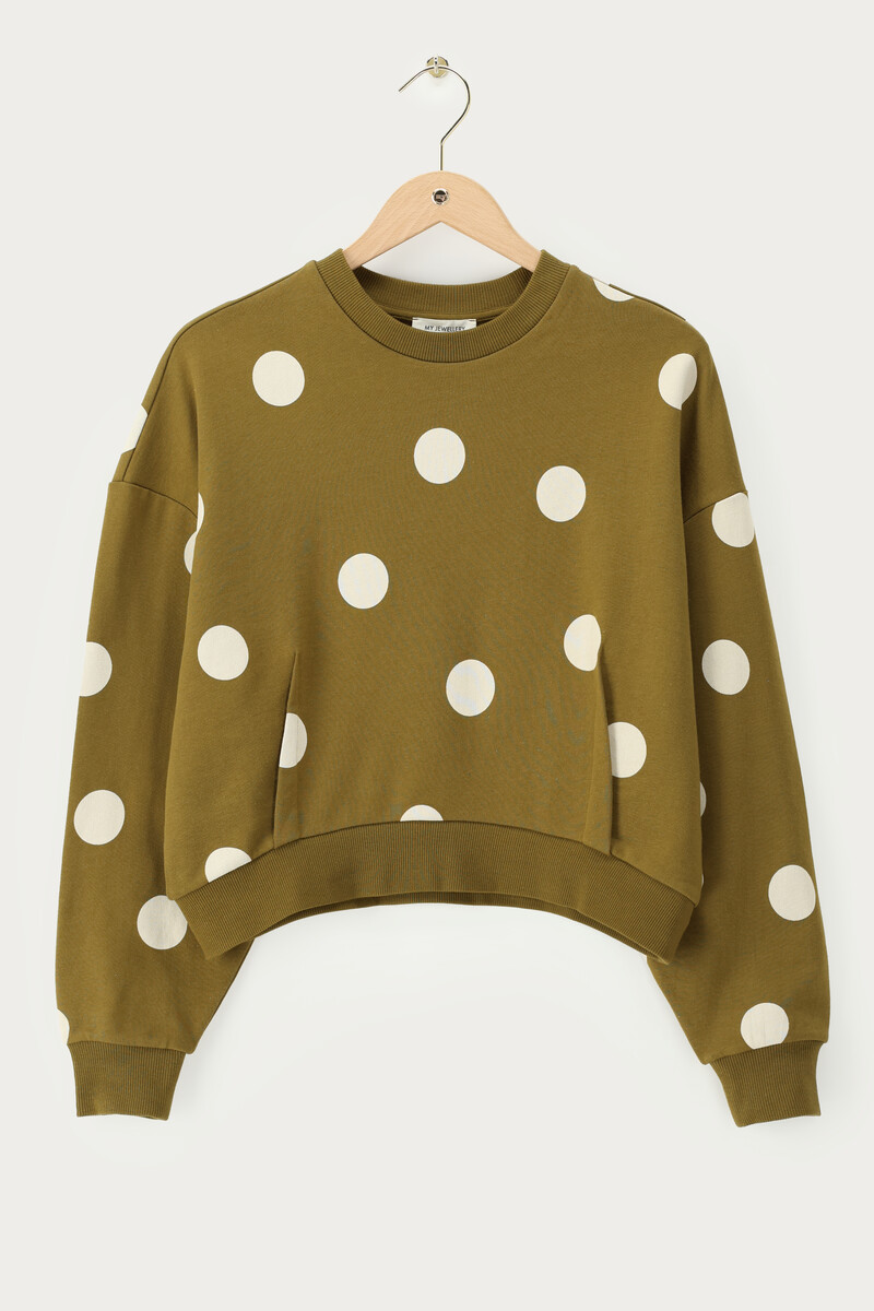Green sweatshirt with beige polka dots | My Jewellery