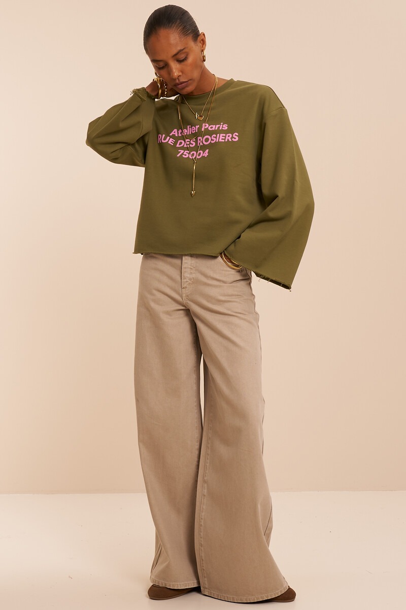 Green sweater with raw edge 'Atelier Paris' | My Jewellery