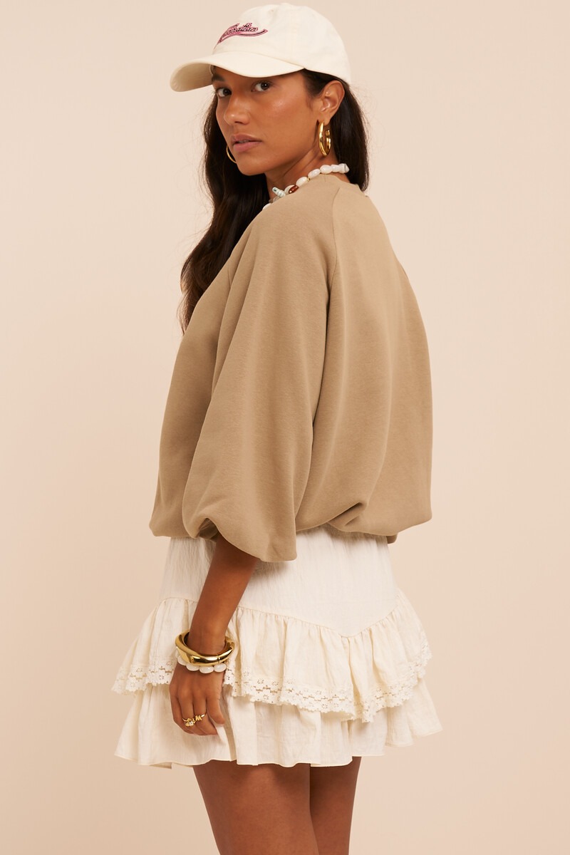 Green sweater with short puff sleeves in balloon look | My Jewellery