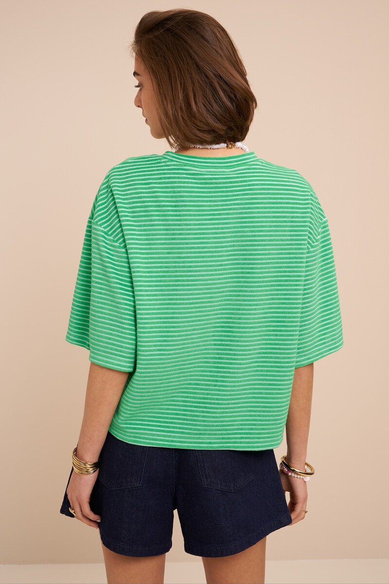 Green terry T-shirt with stripes | My Jewellery