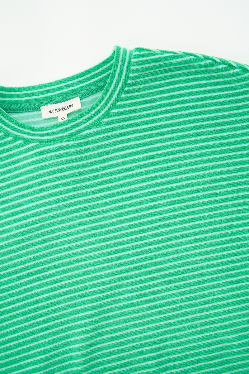 Green terry T-shirt with stripes | My Jewellery