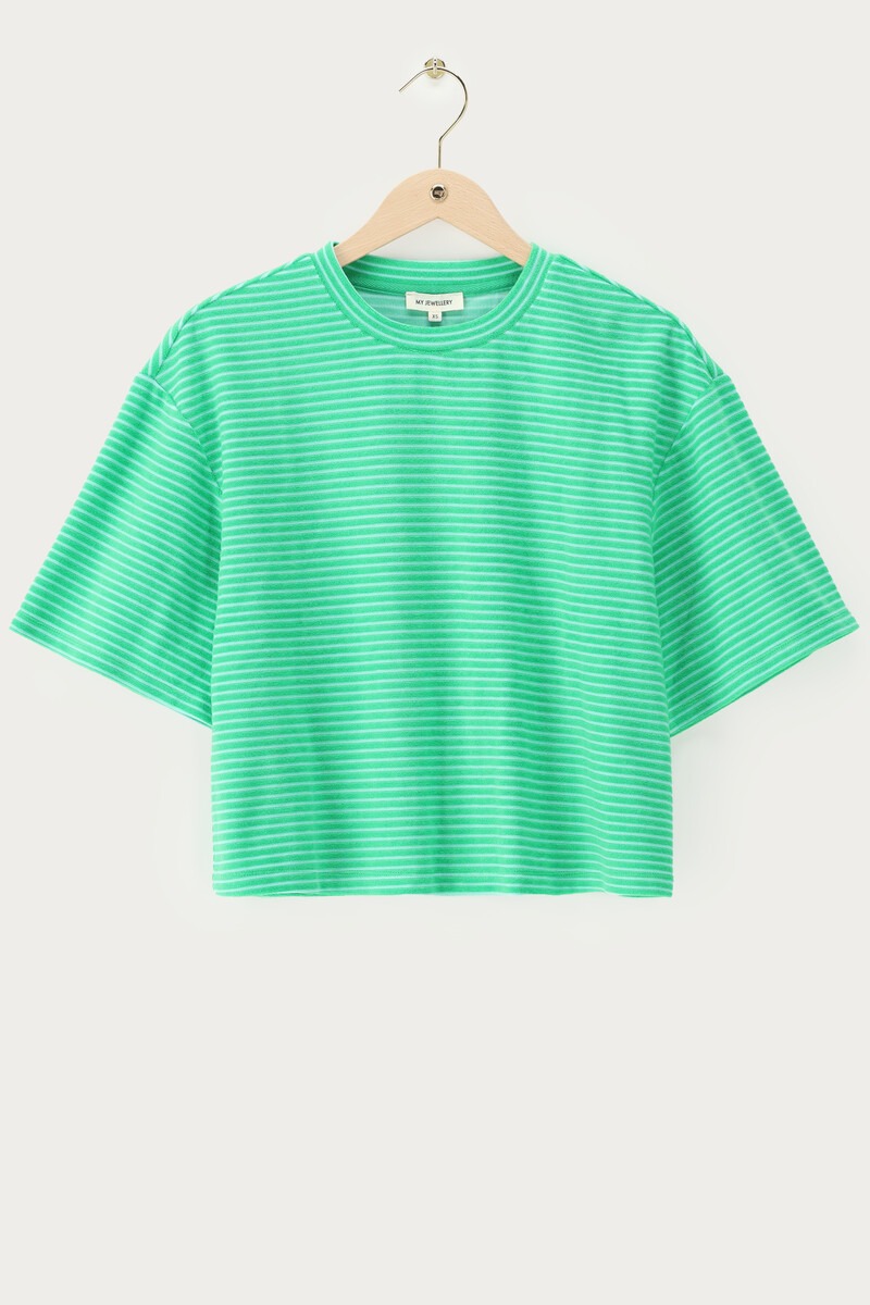 Green terry T-shirt with stripes | My Jewellery