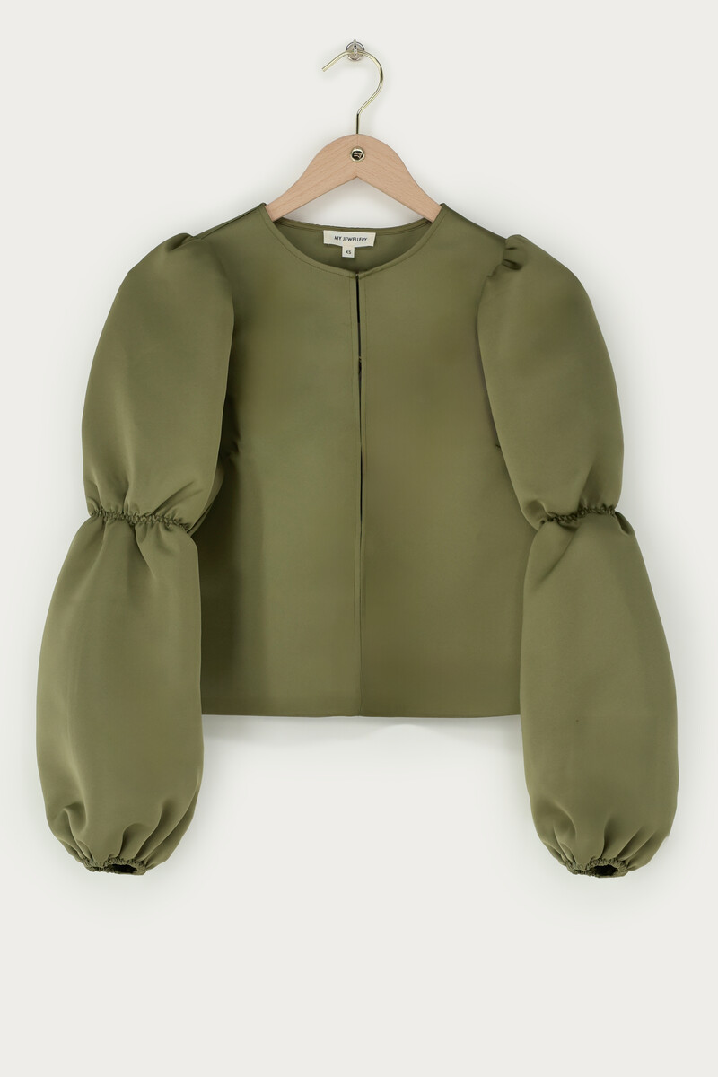 Green top with puff sleeves in satin look | My Jewellery