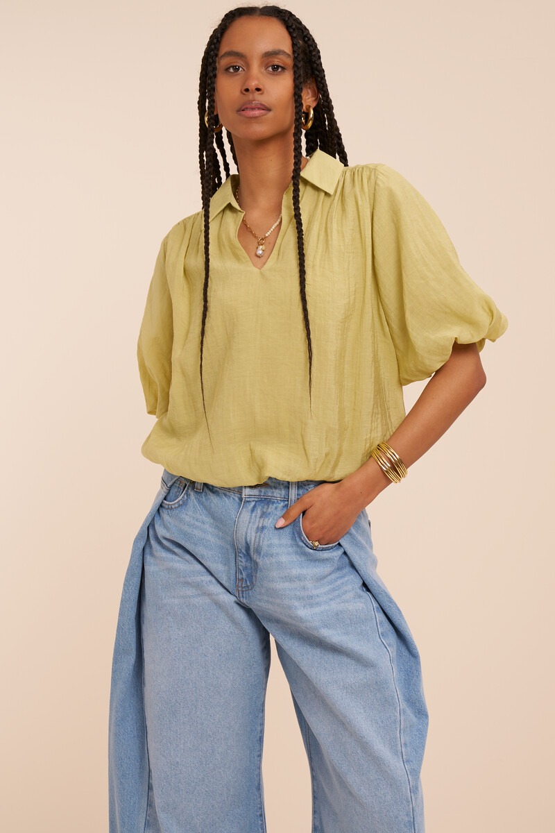 Green top with short balloon sleeves | My Jewellery