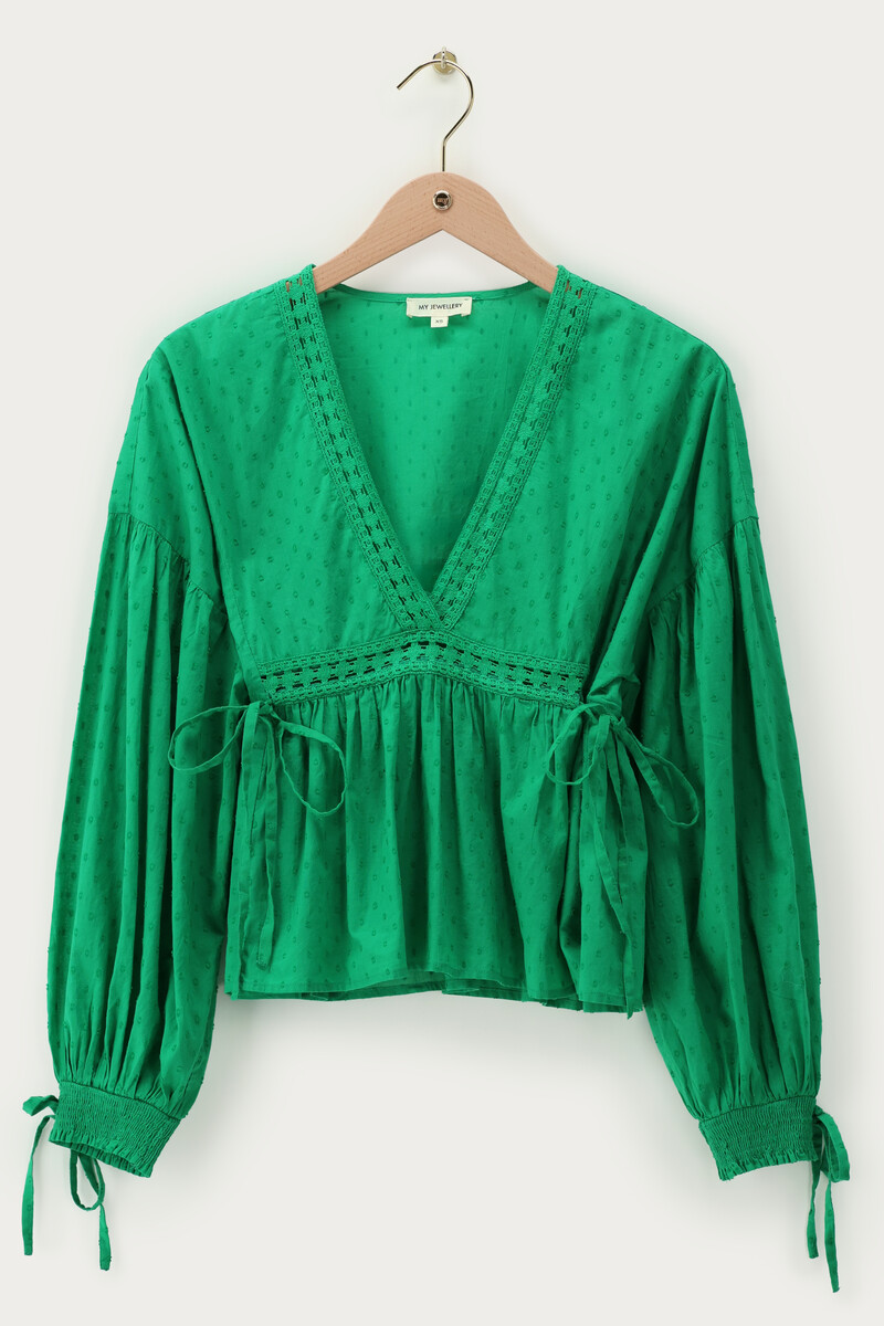 Green top with V-neck & bows | My Jewellery