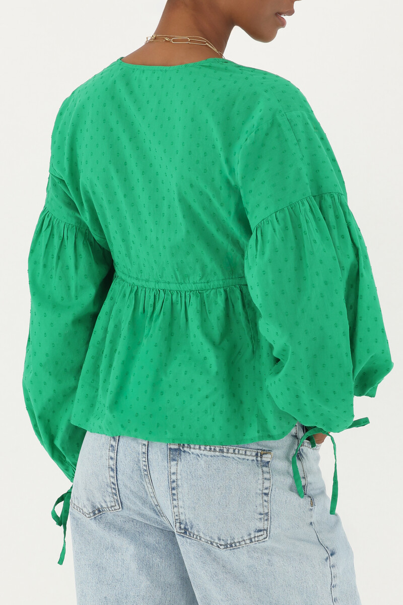 Green top with V-neck & bows | My Jewellery