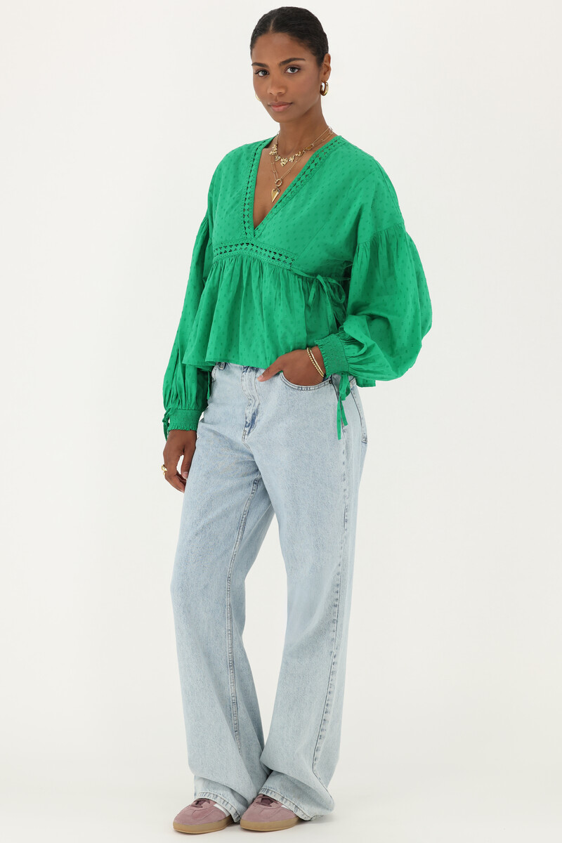 Green top with V-neck & bows | My Jewellery