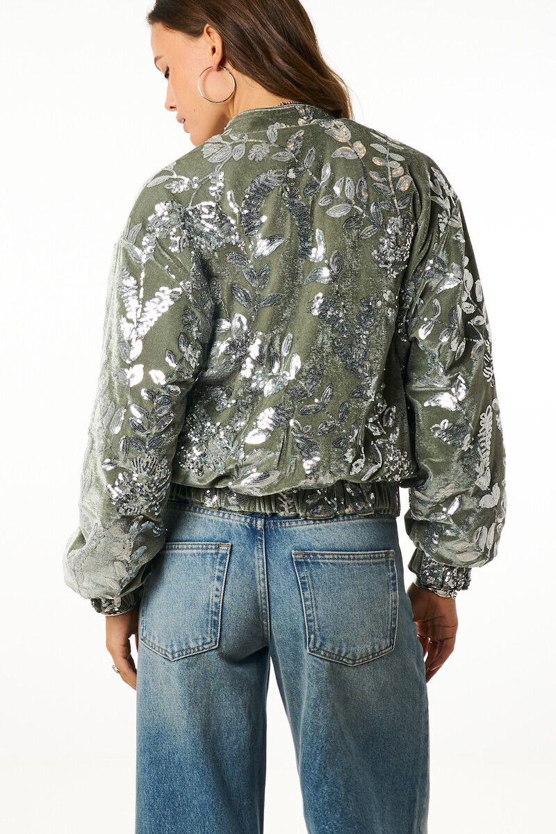 Green velvet bomber with sequins | My Jewellery