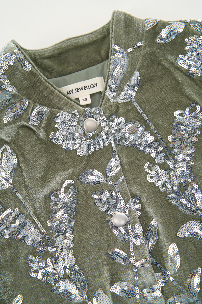 Green velvet bomber with sequins | My Jewellery