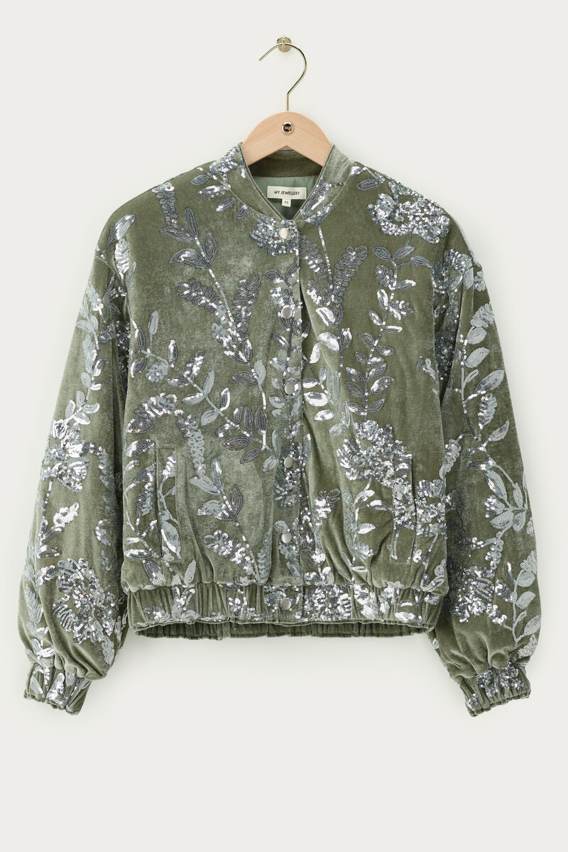 Green velvet bomber with sequins | My Jewellery