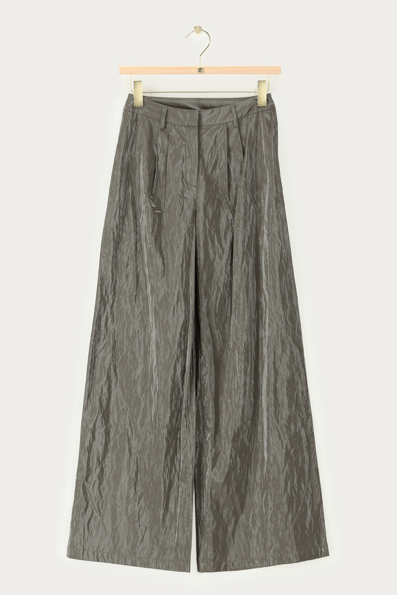 Green wide PU trousers with pleats | My Jewellery