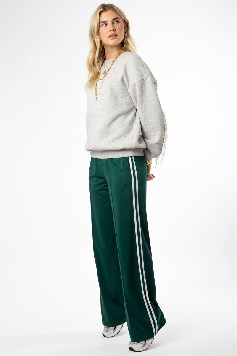 Green wide jogger trousers with stripes | My Jewellery