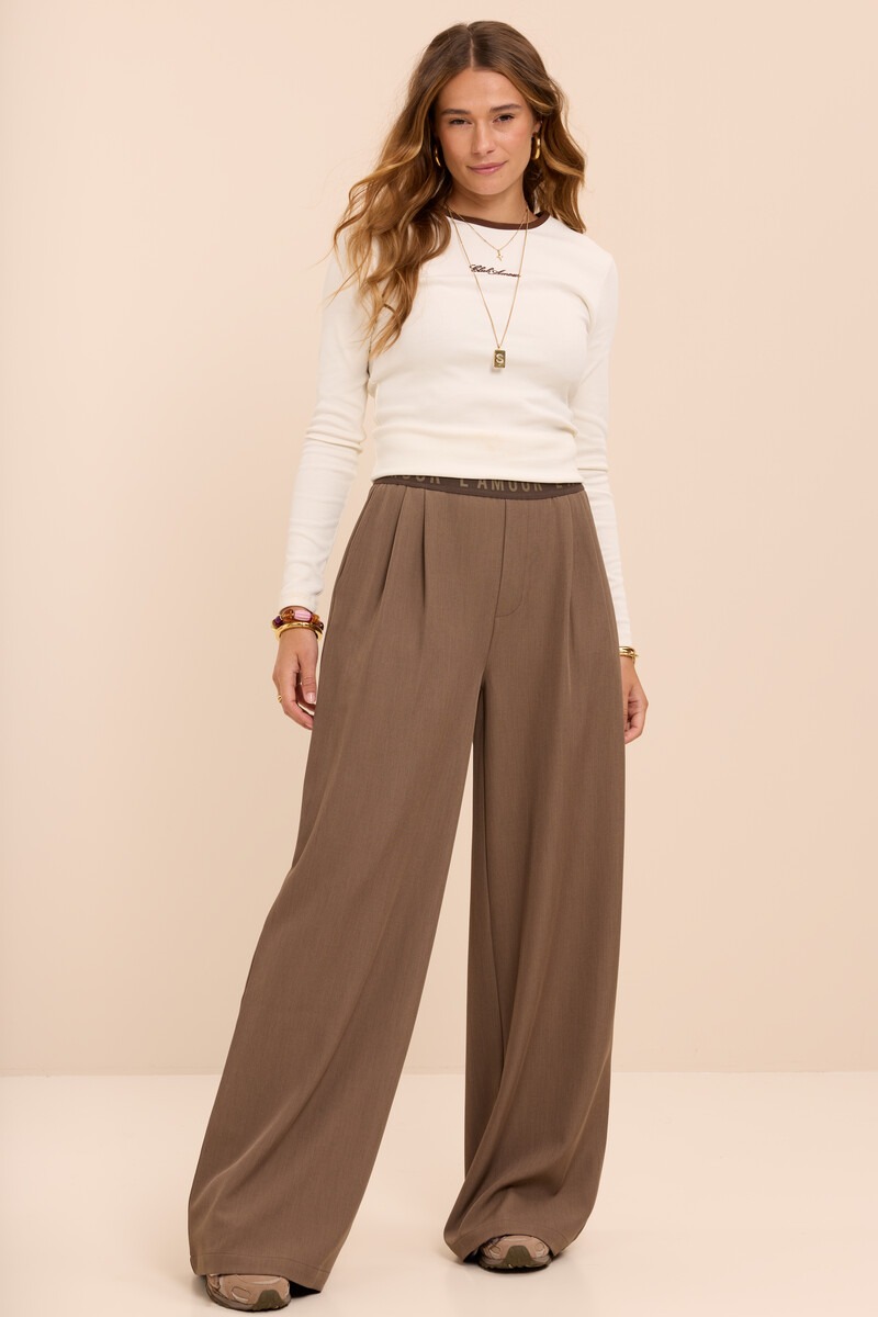 Green wide leg trousers with elastic band 'L'amour' | My Jewellery