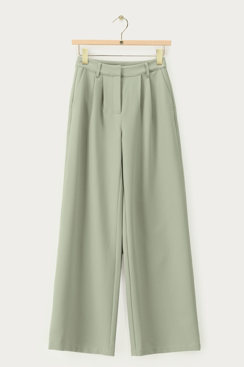 Green wide leg trousers with pleats | My Jewellery