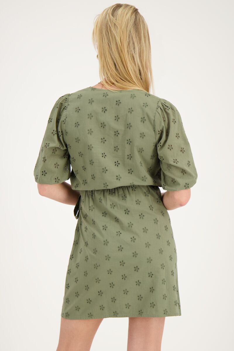 Green wrap dress with floral embroidery | My Jewellery