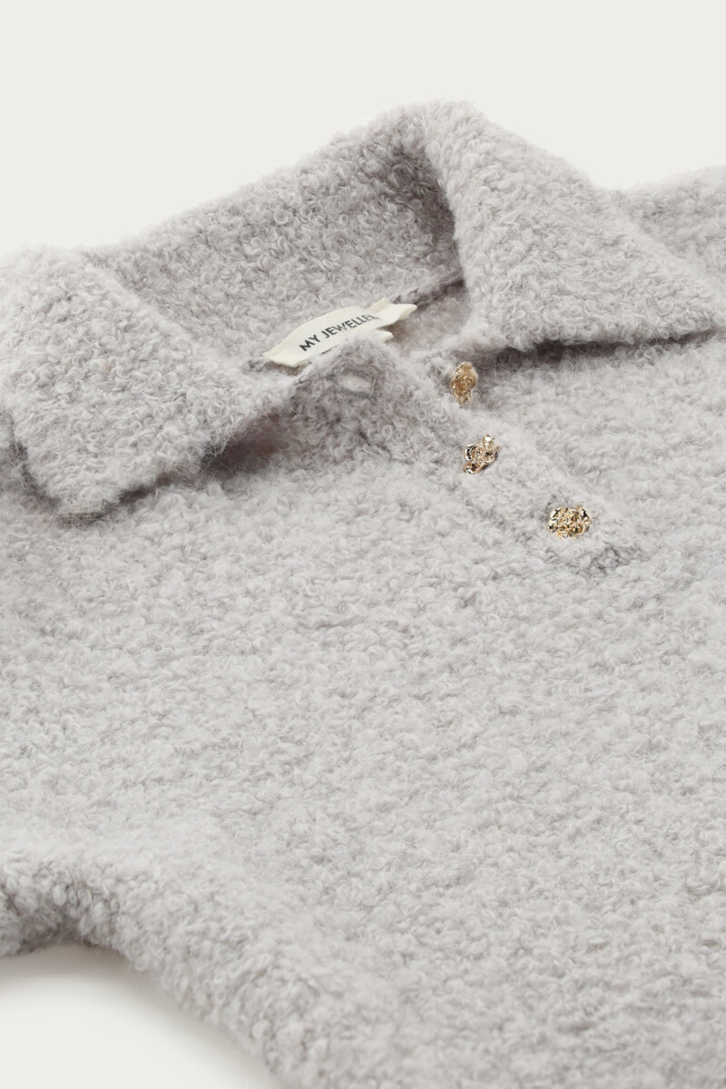 Gray bouclé polo shirt with long sleeves | My Jewellery