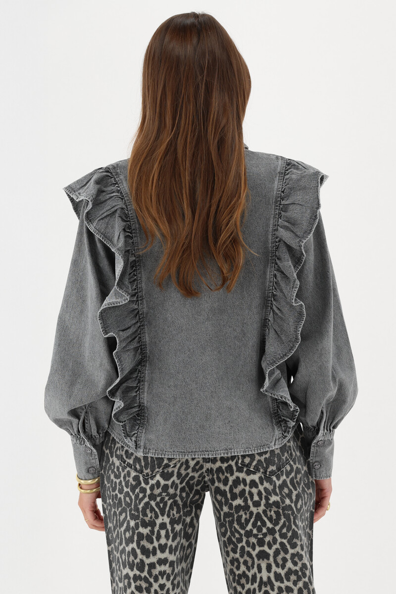 Grey denim look top with ruffles | My Jewellery