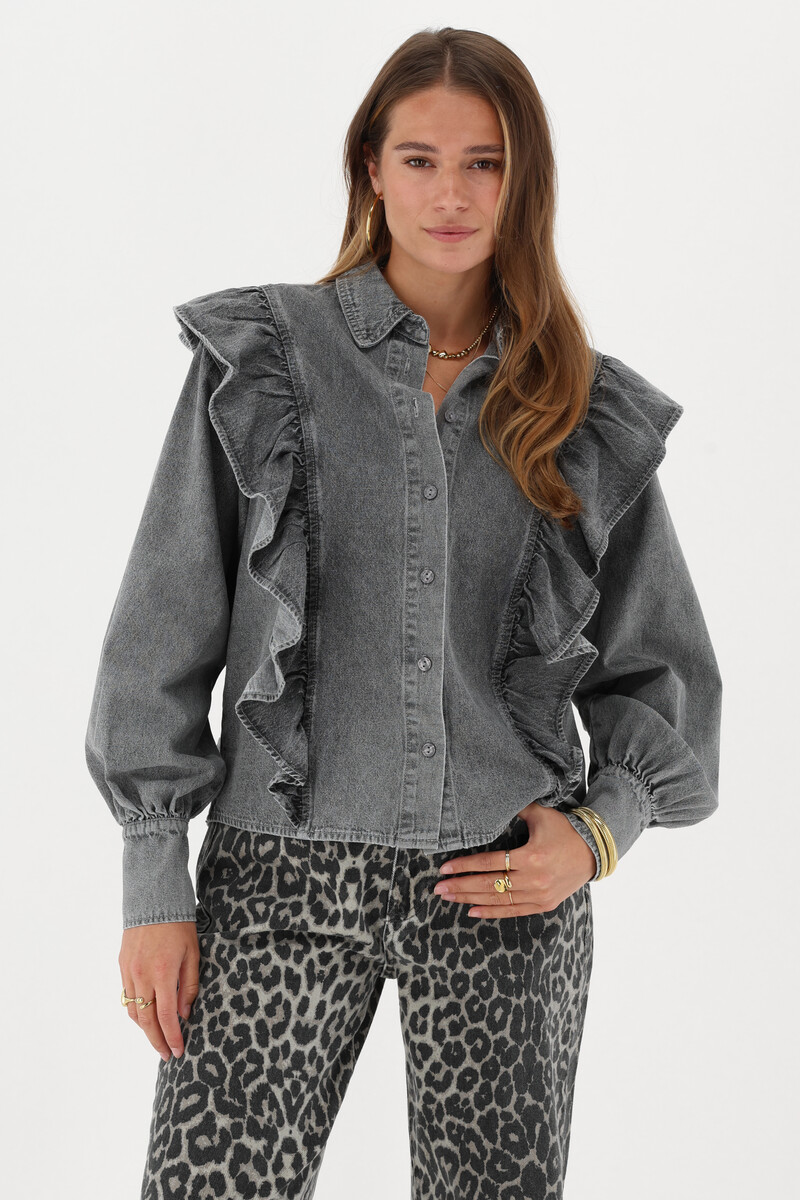 Grey denim look top with ruffles | My Jewellery