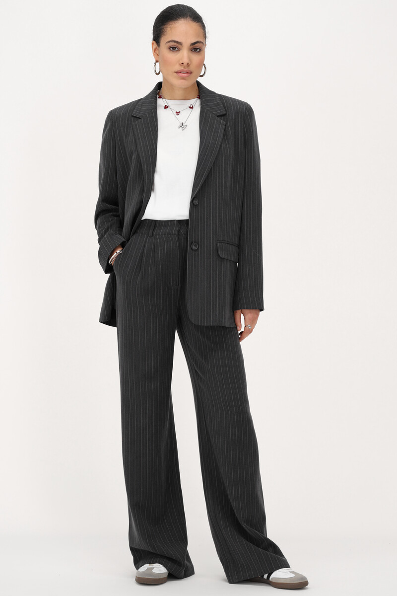 Grey pinstripe trousers | My Jewellery