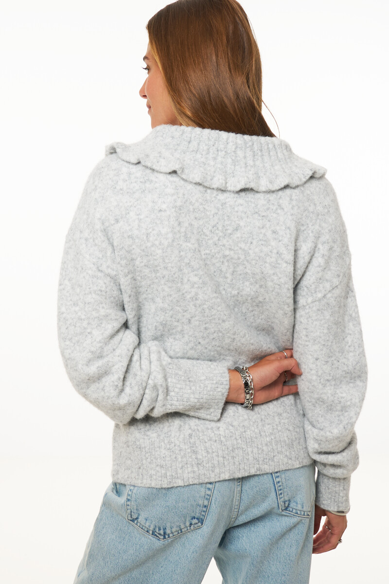 Grey polo sweater with ruffle collar | My Jewellery