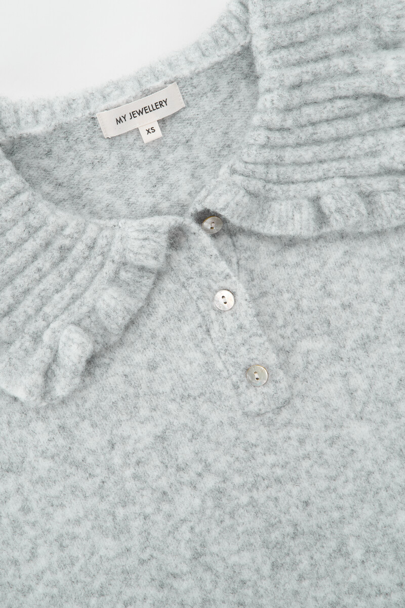 Grey polo sweater with ruffle collar | My Jewellery