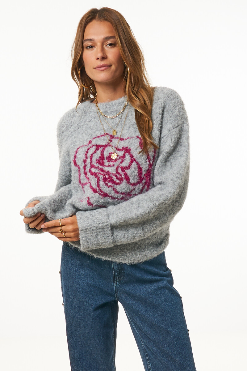 Grey sweater with rose artwork | My Jewellery