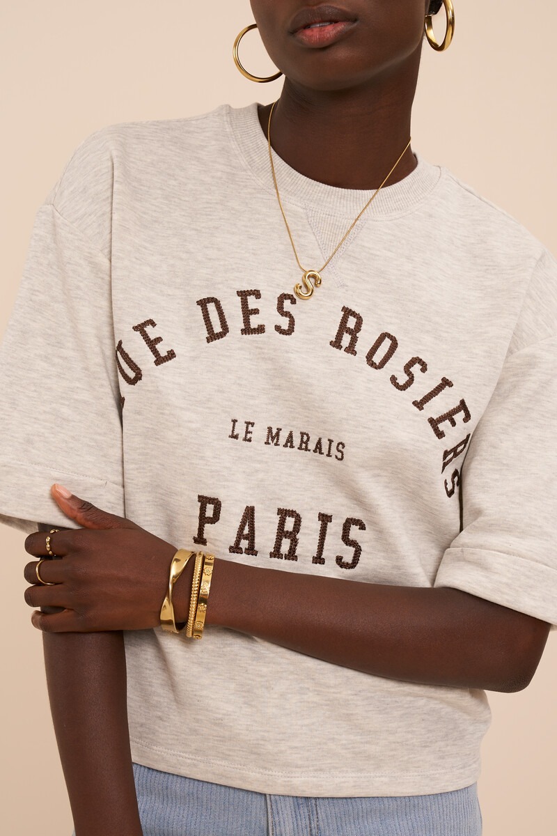 Grey sweater with short sleeves 'Rue des rosiers Paris' | My Jewellery