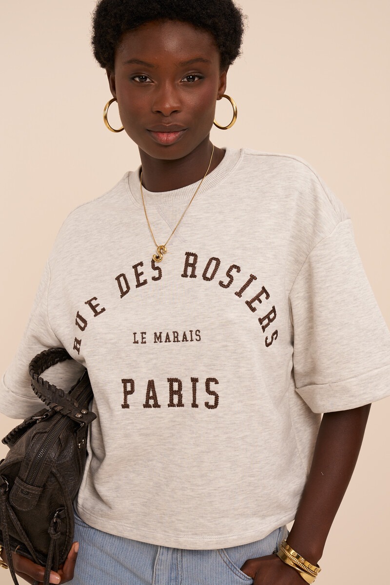 Grey sweater with short sleeves 'Rue des rosiers Paris' | My Jewellery
